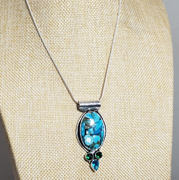 Turquoise necklace, 925 silver copper turquoise diopside chrome pendant necklace - Picture 4 of 13
